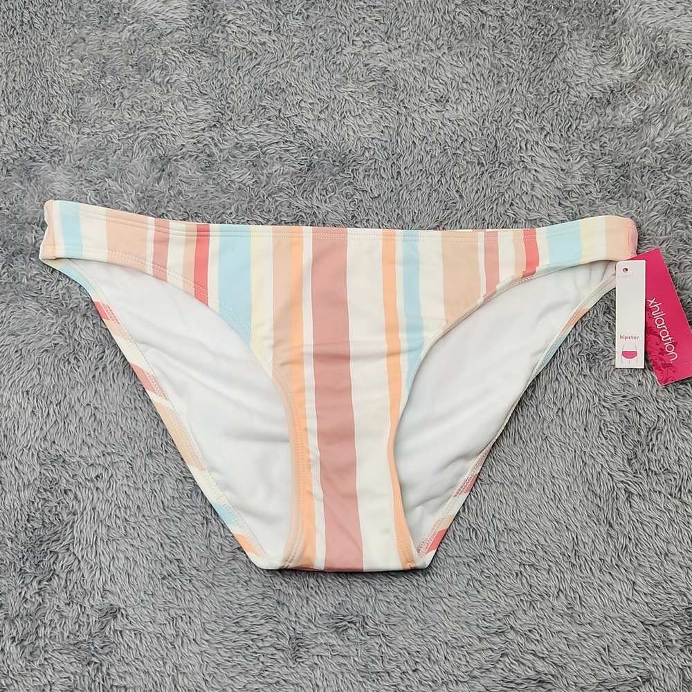 Xhilaration Bikini Bottoms Juniors L Multicolor Striped Hipster Swim 238 15 1084